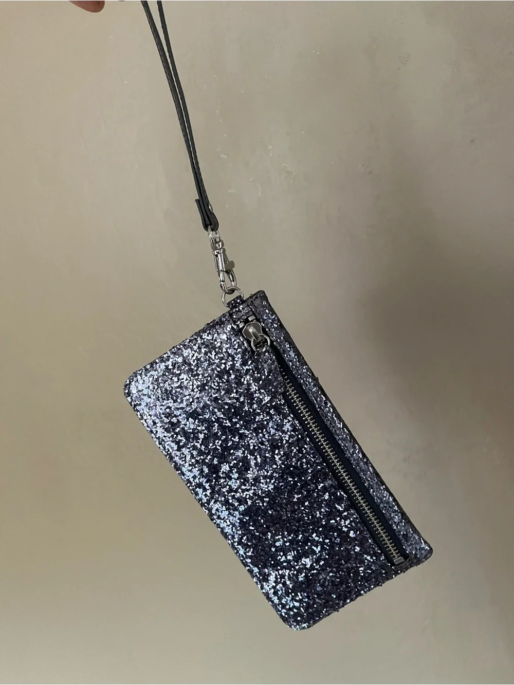 Glitter Wristlet Clutch - Silver Black Sparkle